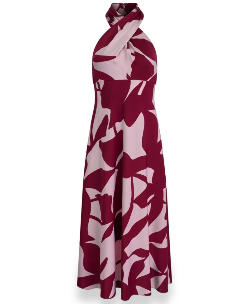 Women's Halter Neck Printed Satin A-Line Dress