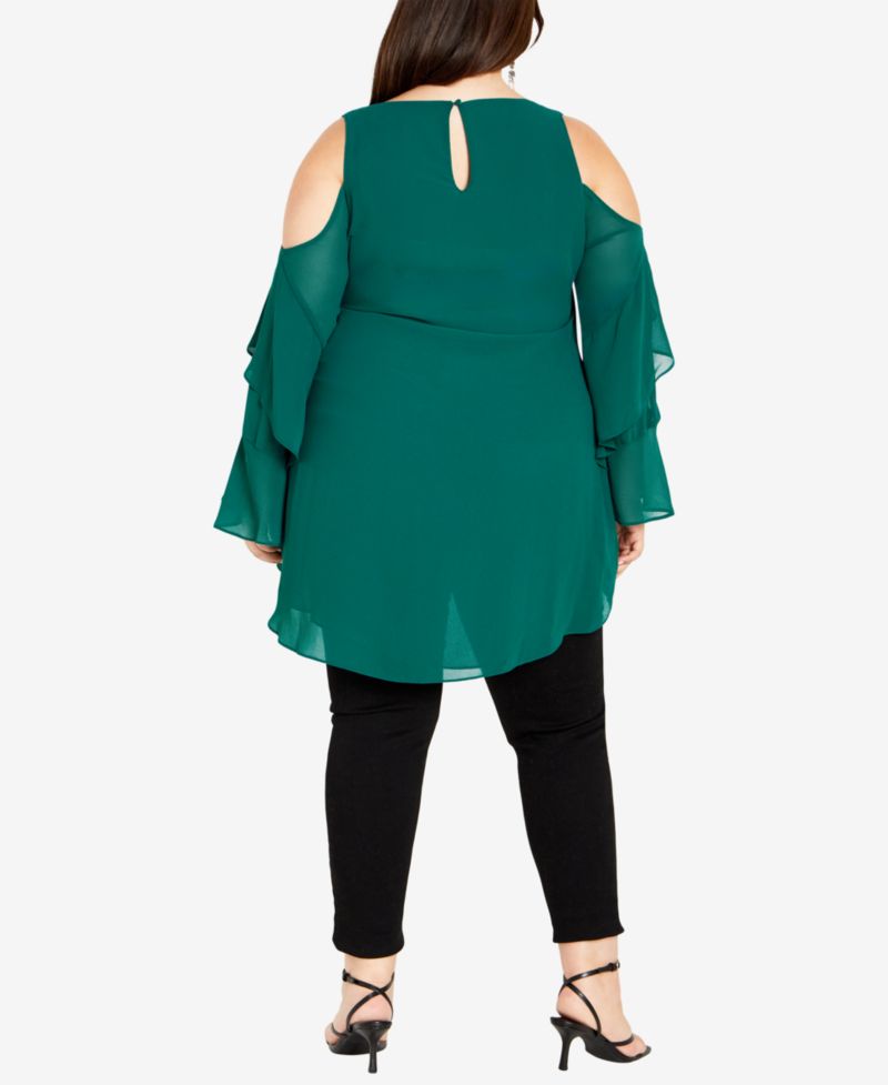 Women's Hi Lo Cold Shoulder Long Sleeve Top
