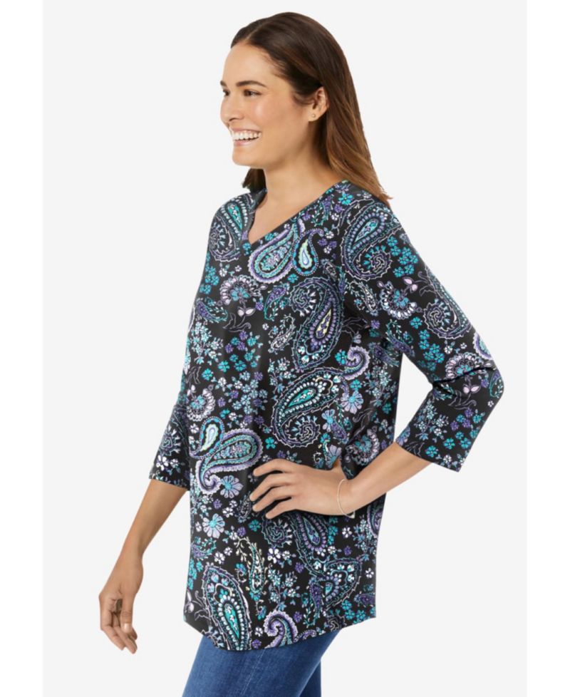 Women's Within Perfect Printed Three-Quarter Sleeve V-Neck Tee
