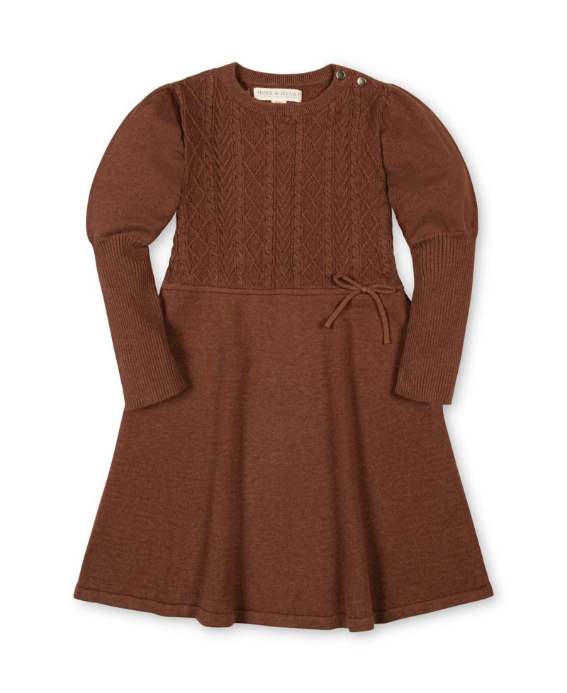 Girls' 4-16 Long-Sleeve Cable-Knit Puff-Sleeve Sweater Dress
