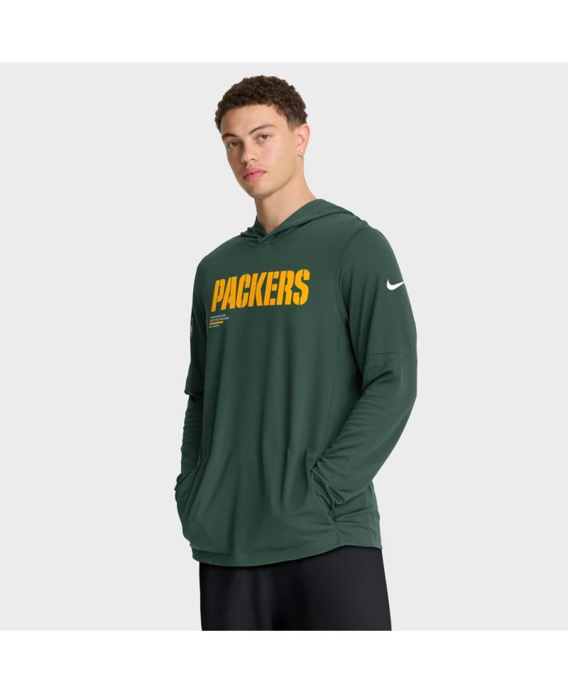 Men's Green Green Bay Packers Sideline Pure Fury Performance Long Sleeve Hoodie T-Shirt