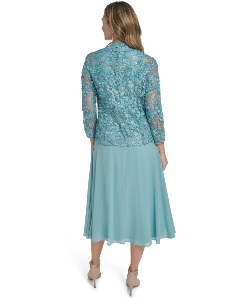 petite 3/4-Sleeve Jacket with Crewneck Dress