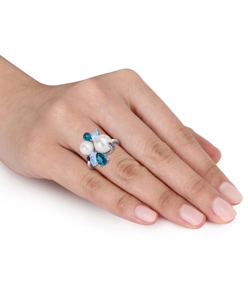 Cultured Freshwater Pearl (7-8.5mm) Multi-Gemstone (1-3/4 ct. t.w.) Ring in 18k Rose Gold-Plated Sterling Silver