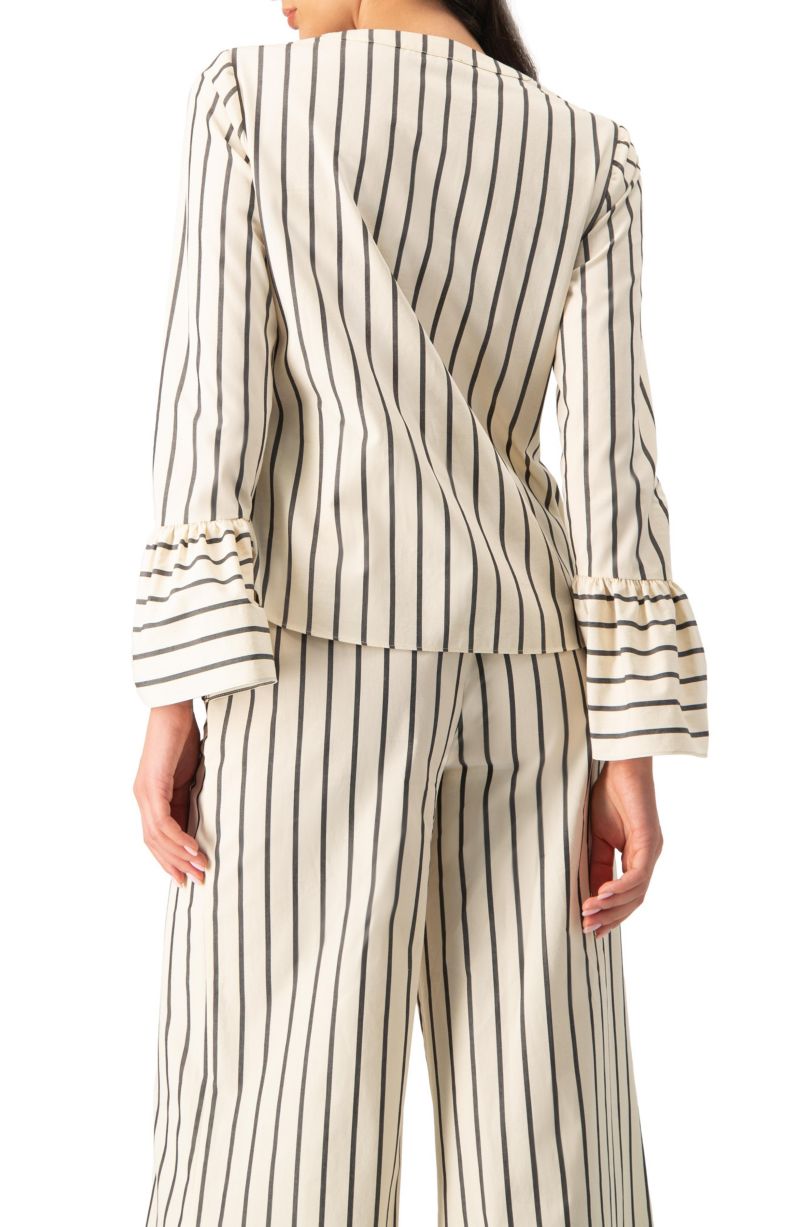 Women's Striped V-Neck Oversized Shirt