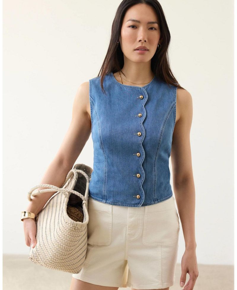 Women's Sleeveless Scallop Detail Denim Waistcoat