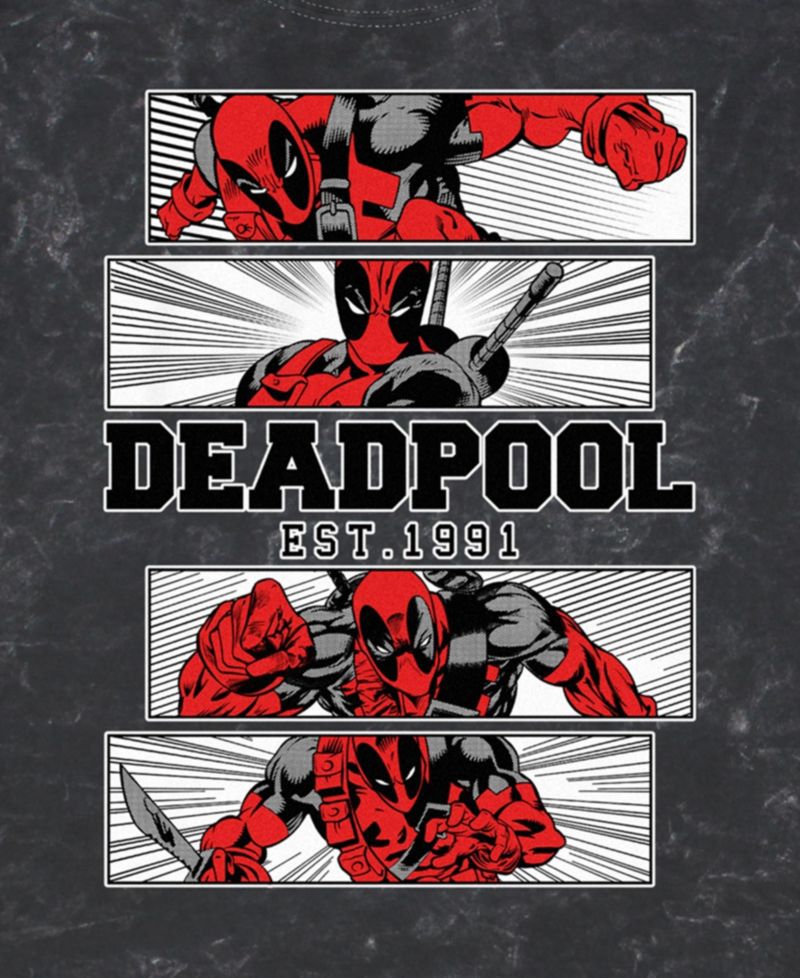 Men's Deadpool 4 Panel 2 Tone Short Sleeve Mineral Wash Tee