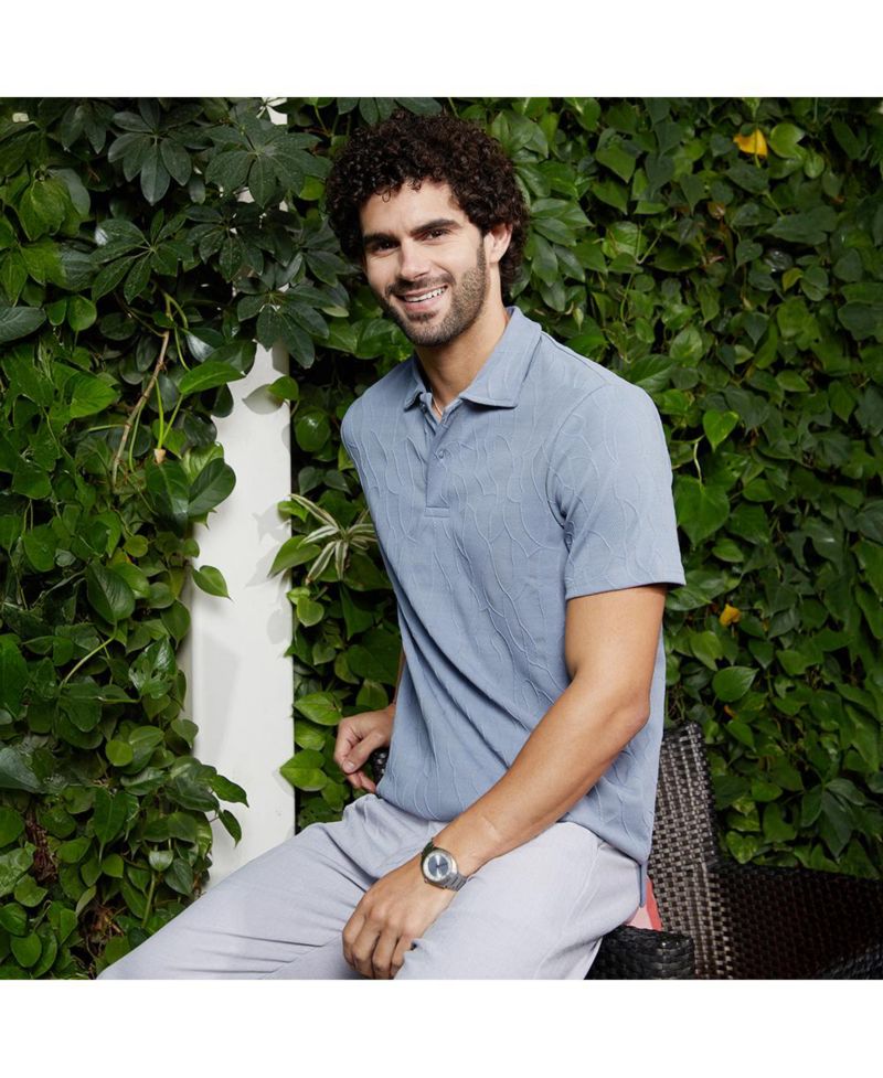 Men's Powder Blue Veined-Tactile Polo T-Shirt