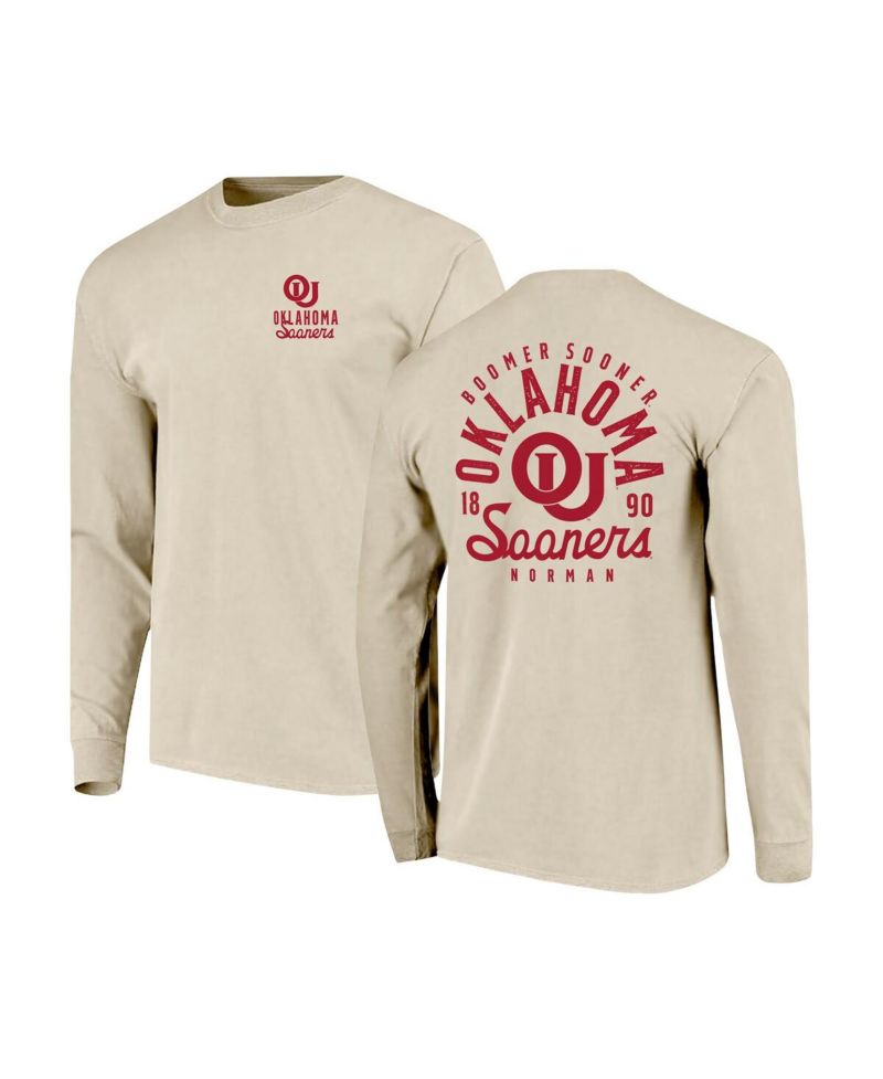 Men's Natural Oklahoma Sooners Comfort Colors Mascot Overlay Long Sleeve T-Shirt