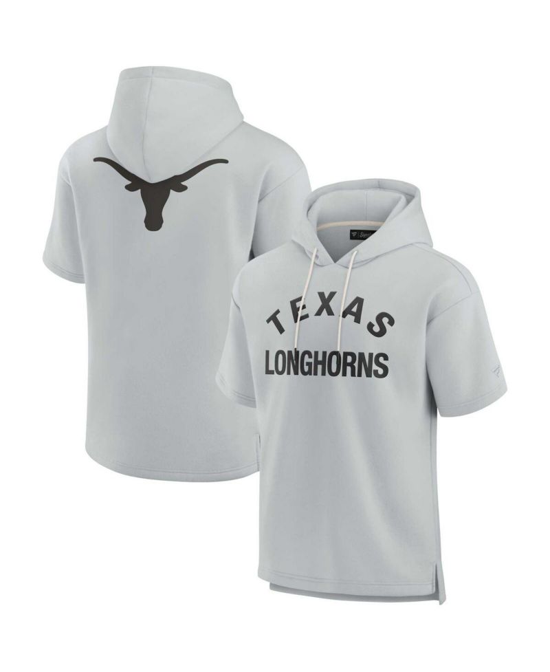 Men's and Women's Gray Texas Longhorns Super Soft Fleece Short Sleeve Pullover Hoodie