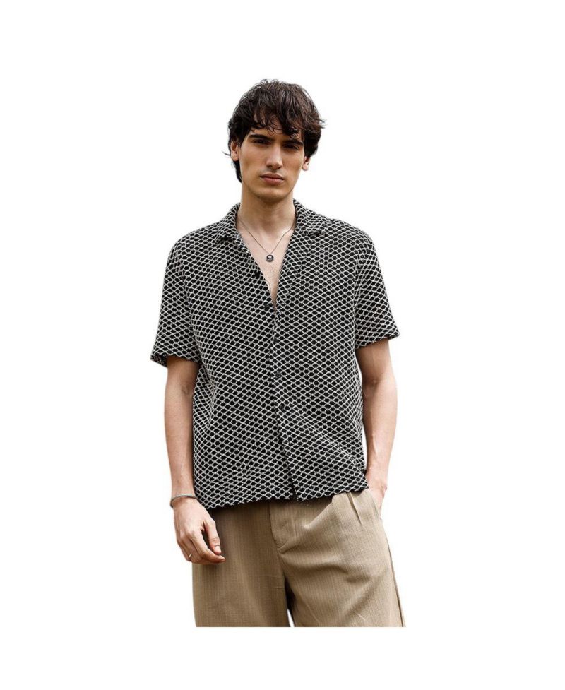 Men's Contrast Rhombus Oversized Shirt