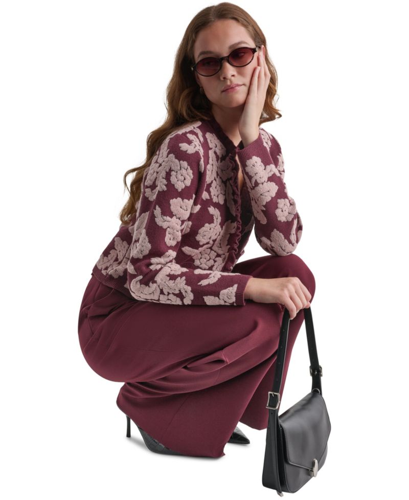 Women's Floral Crew-Neck Cardigan Sweater