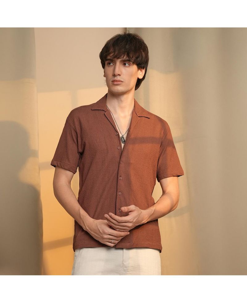 Men's Chocolate Brown Micro Zig-Zag Shirt