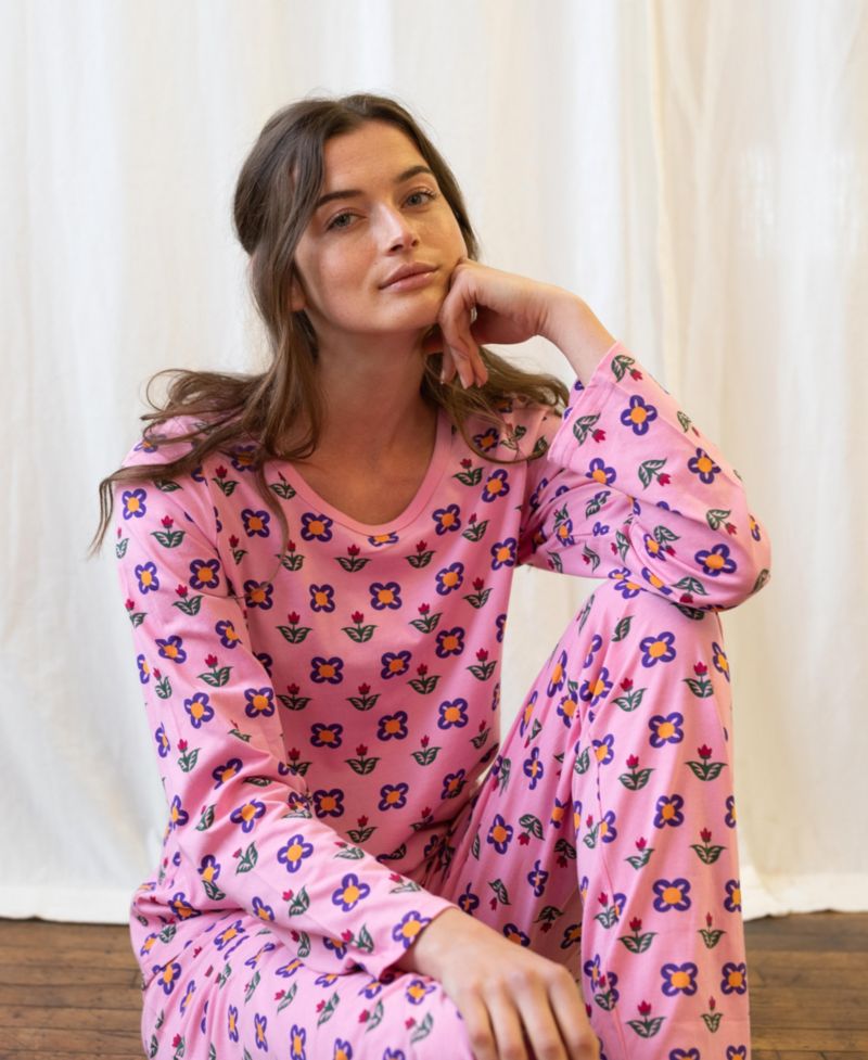 Women's Matching Family Two-Piece Cotton Long Sleeve Loose Fit Pajamas