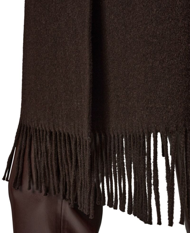 Women's Belted Fringe Wool-Blend Shawl-Collar Mid-Length Coat
