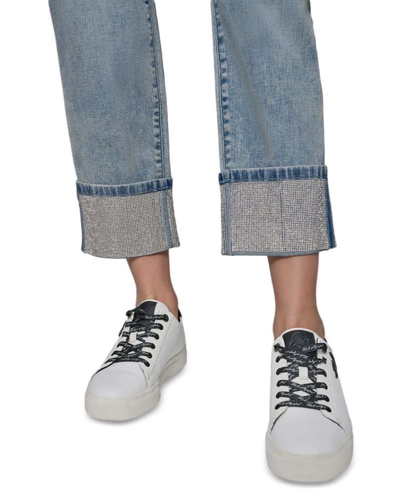 Petite Crystal-Cuff Cropped Jeans