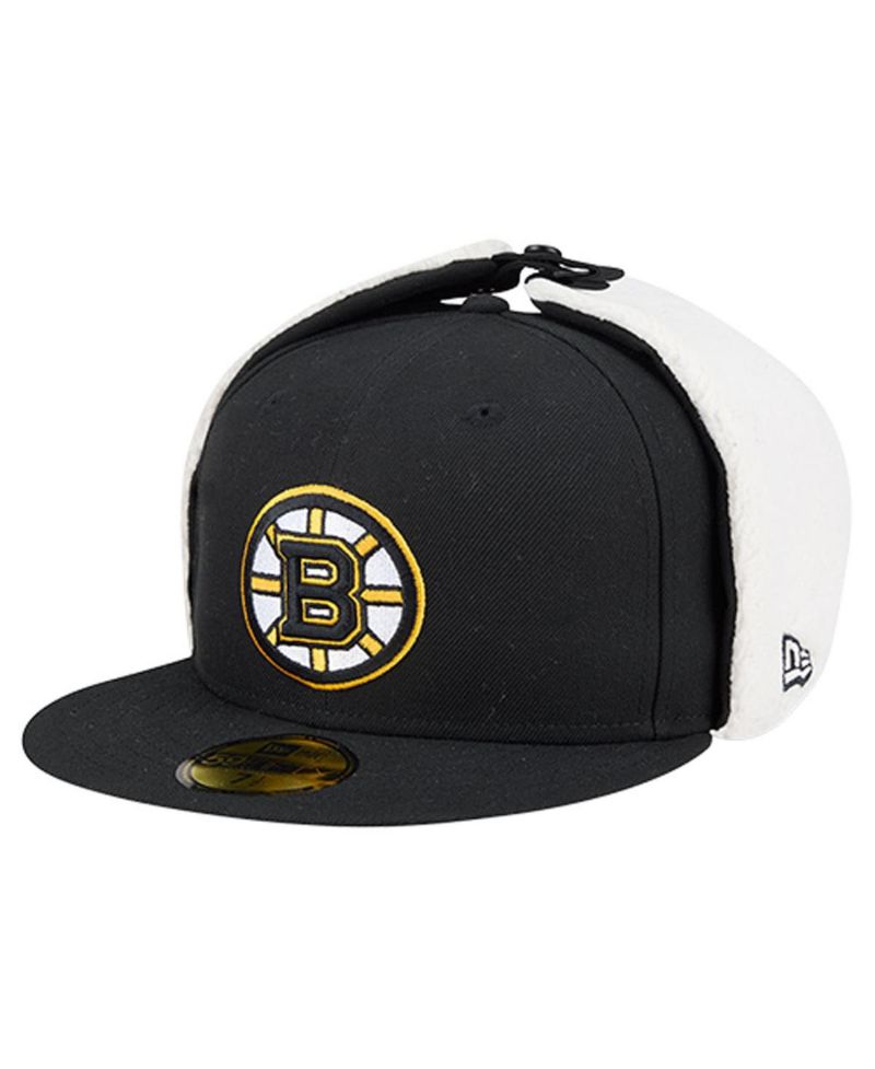 Men's Black Boston Bruins Injection Dog Ear Classic Fitted Hat