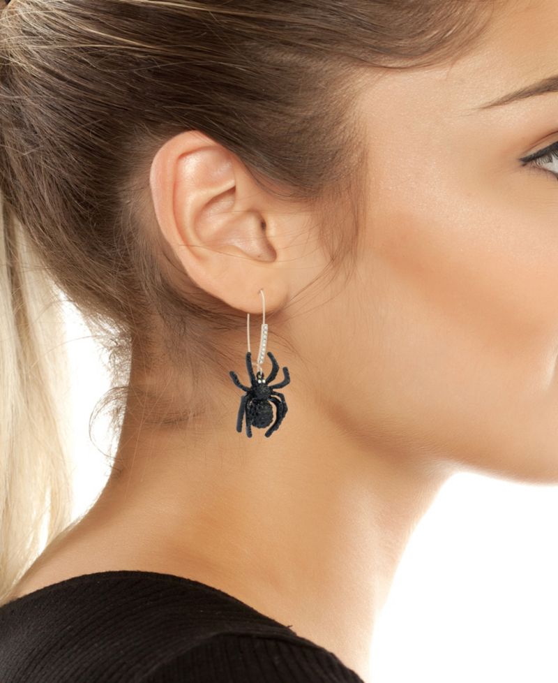 Faux-Stone Halloween Spider Dangle Earrings