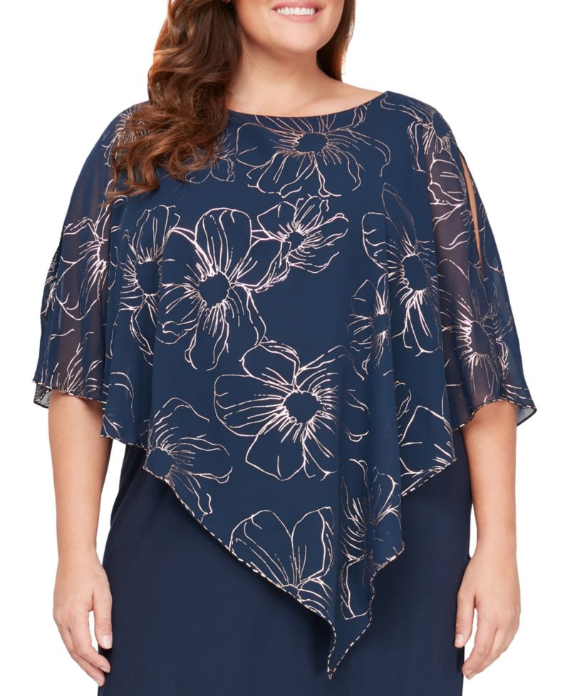 Plus Size Floral-Print Overlay Dress