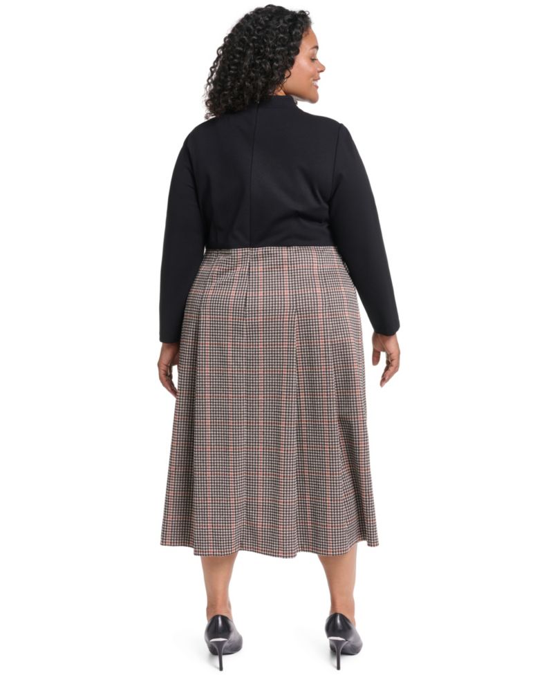 Petite Mock Neck A-Line Twofer Midi Dress