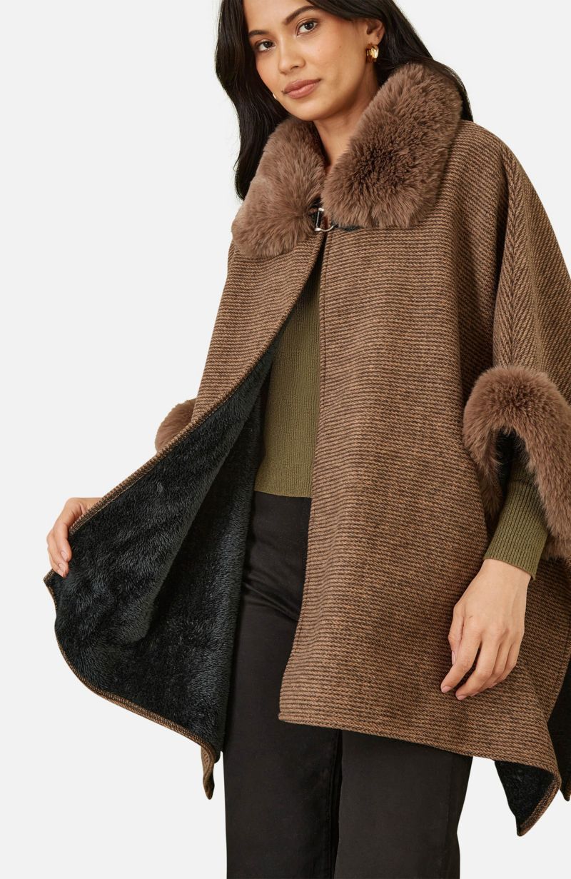 Women's Luxe Fur Collared Cape Jacket