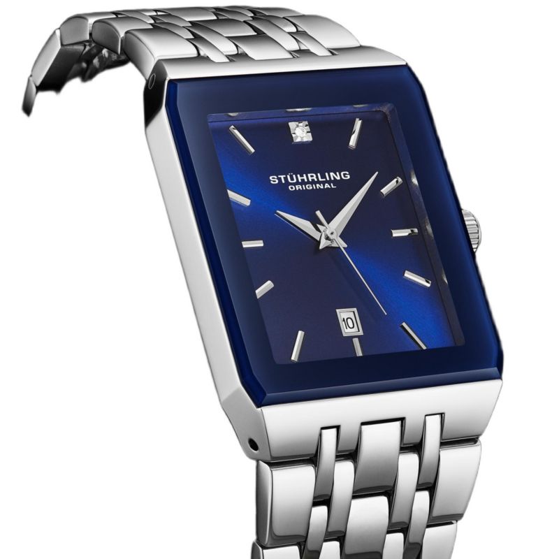 4084 Modern Rectangular Bracelet Watch - Sunray Dial, Date Display, Slim Stainless Design