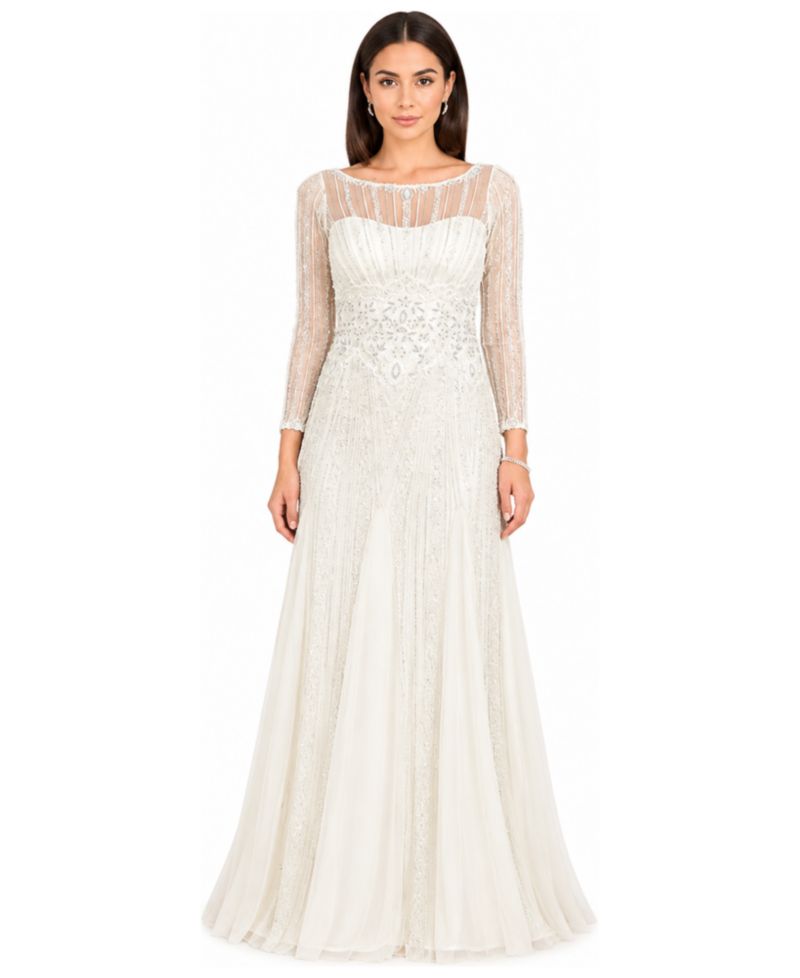 Women's Beaded High Neck Wedding Gown