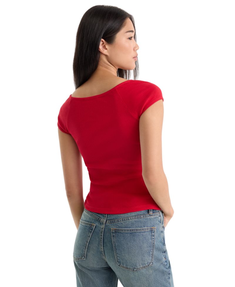 Women's Collarless Short-Sleeve Cotton Top