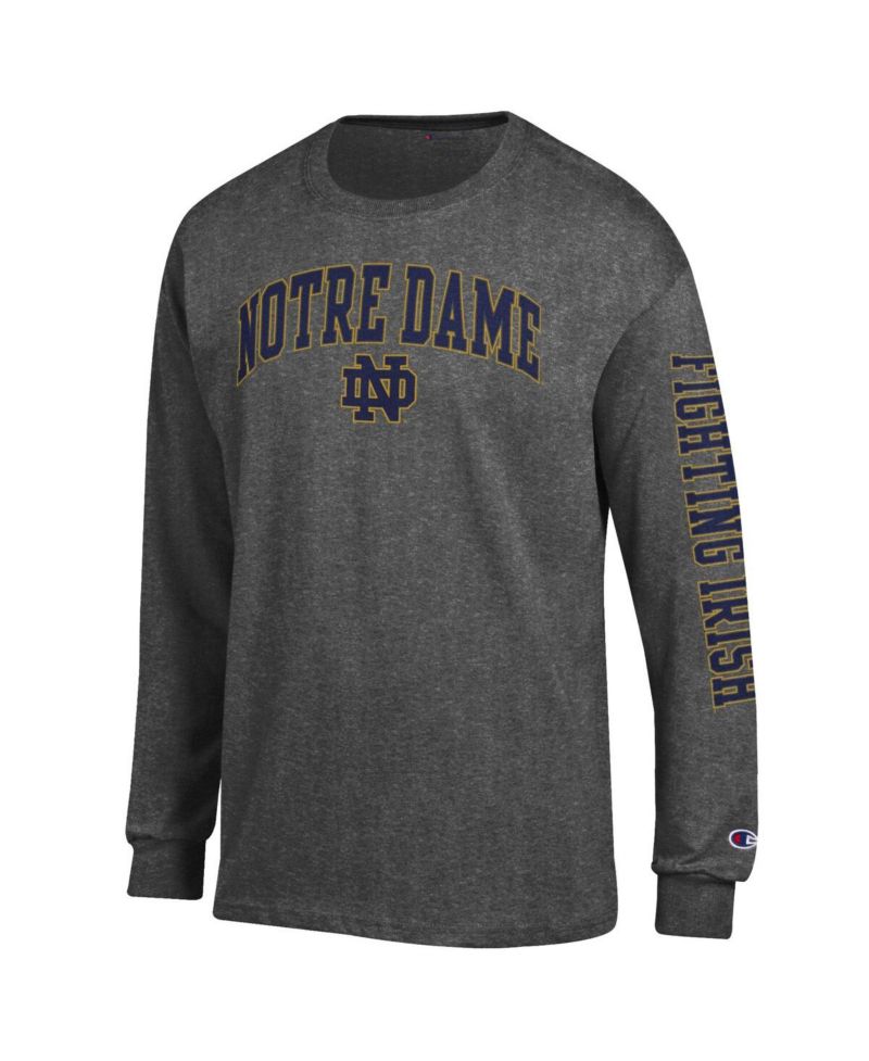 Men's Navy Notre Dame Fighting Irish Arch Over Logo 2-Hit Long Sleeve T-Shirt