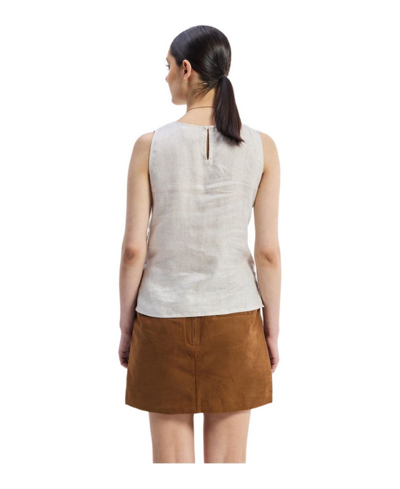 Women's Boat Neck Top in Checkered Linen