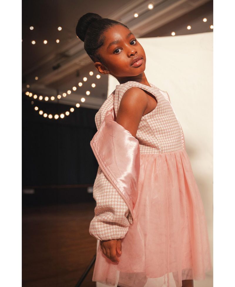 Little and Big Girl 6-14 Bi-Material Sleeveless Dress Houndstooth