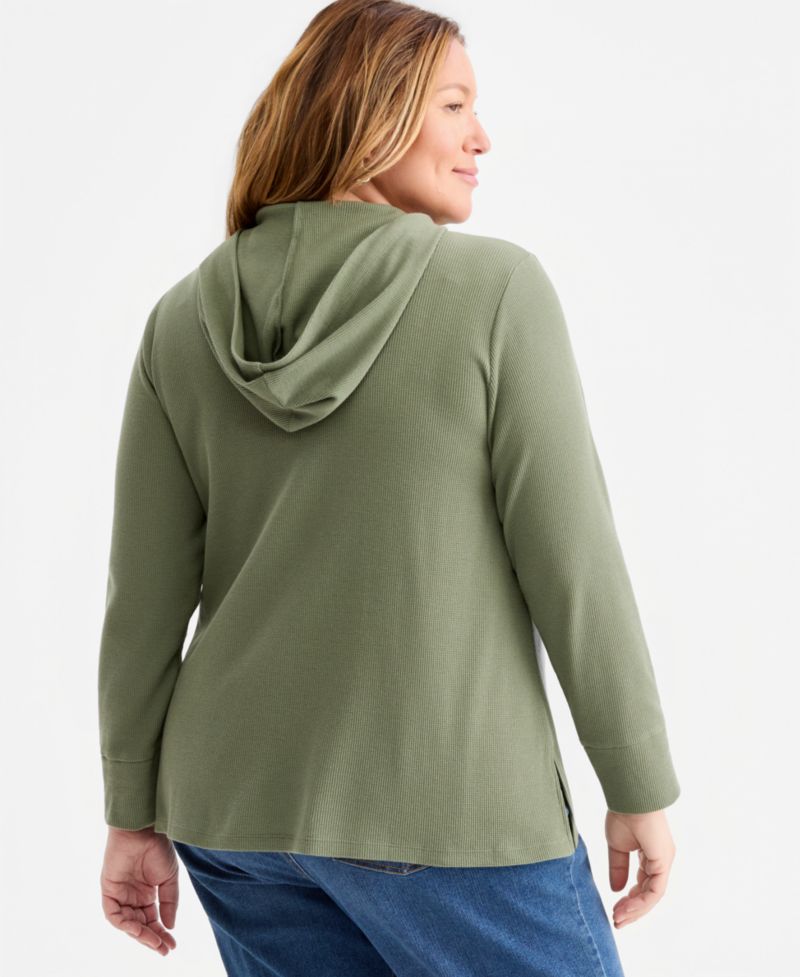 Plus Size Long-Sleeve V-Neck Waffle Hoodie