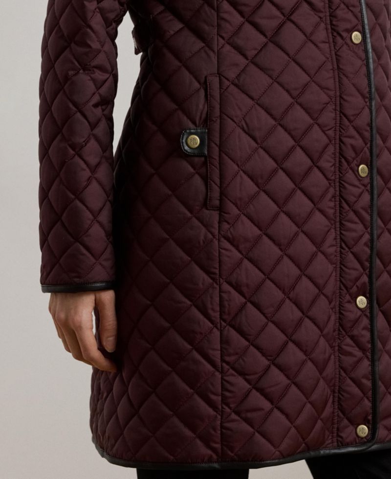 Petite Hooded Quilted Faux-Suede-Trim Coat