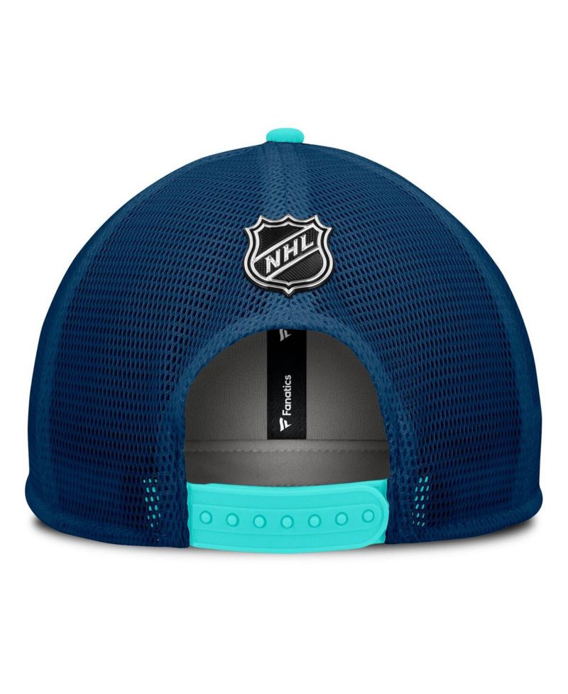 Men's White/Deep Sea Blue Seattle Kraken Authentic Pro Hometown Rink Foam Trucker Snapback Hat