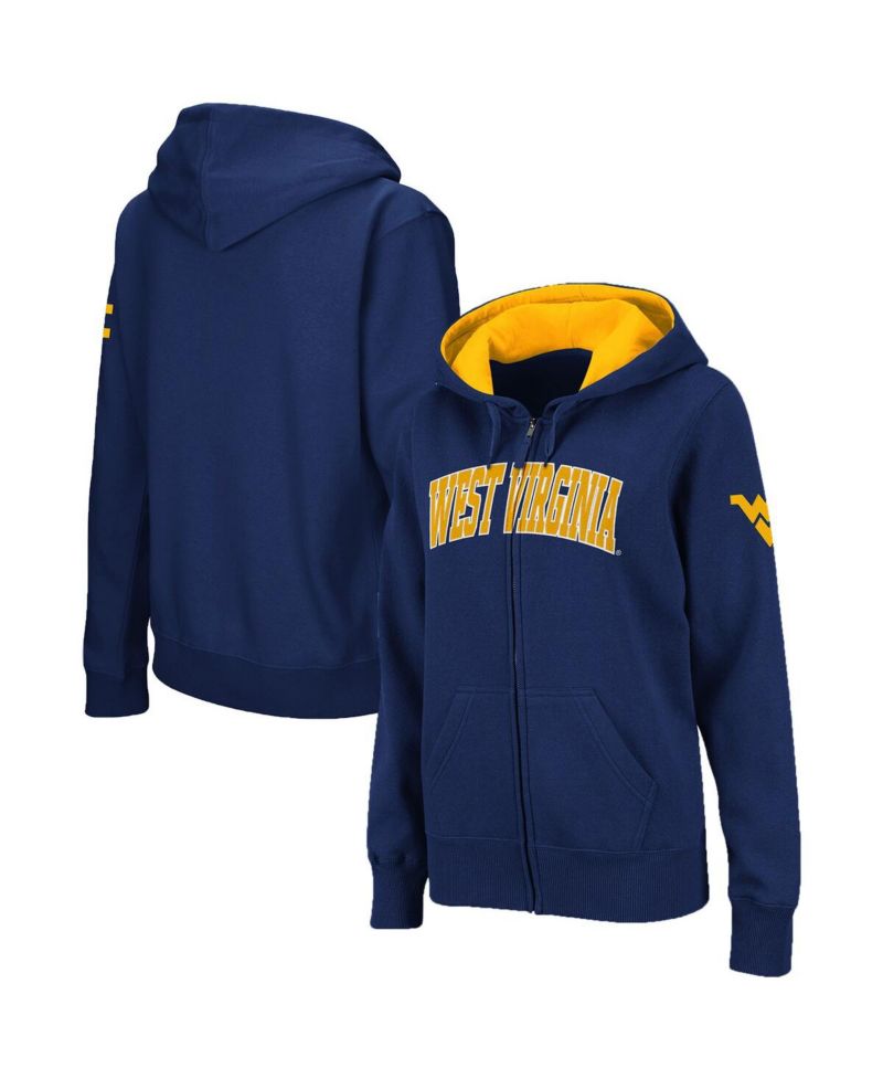 Women's Navy West Virginia Mountaineers Arched Name Full-Zip Hoodie