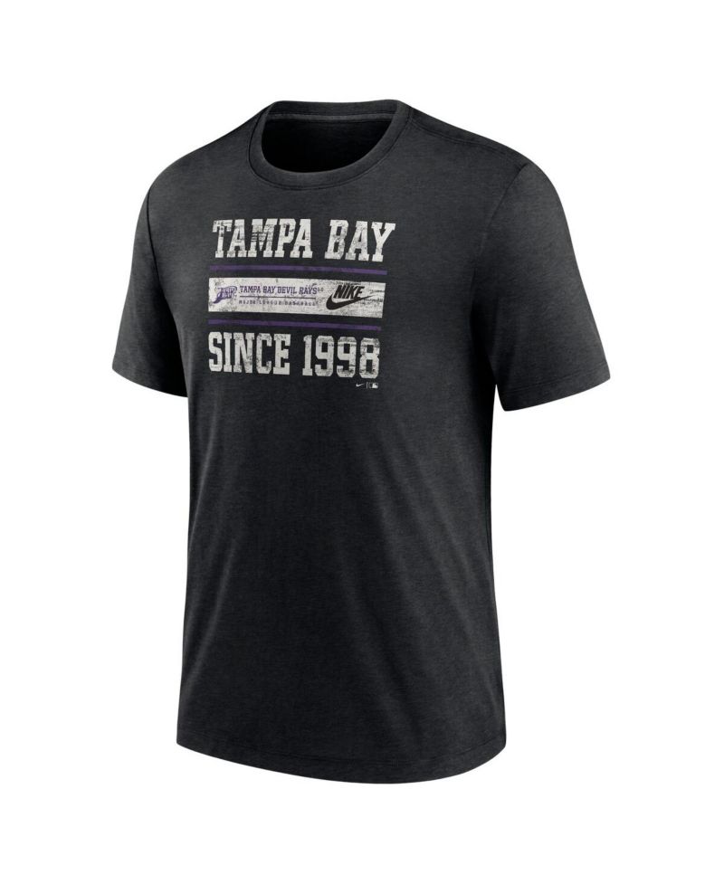 Men's Heather Black Tampa Bay Rays Cooperstown Collection Local Stack Tri-Blend T-Shirt