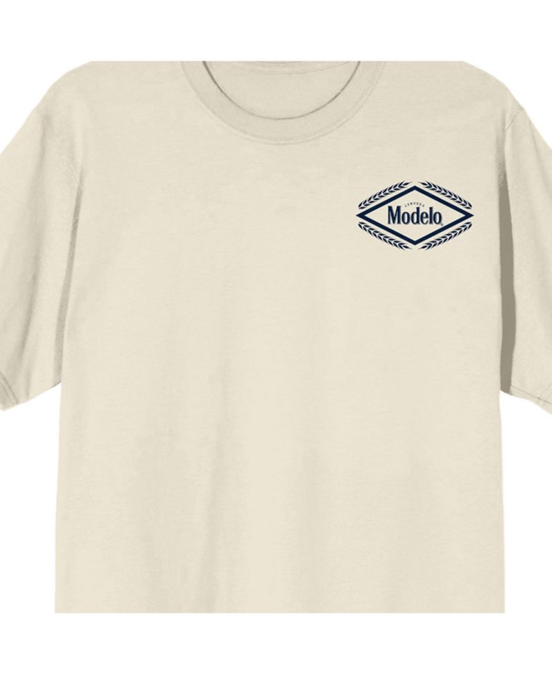 Men's Diamond Frame & Brush Stroke Logos Crew Neck Short Sleeve Natural T-shirt