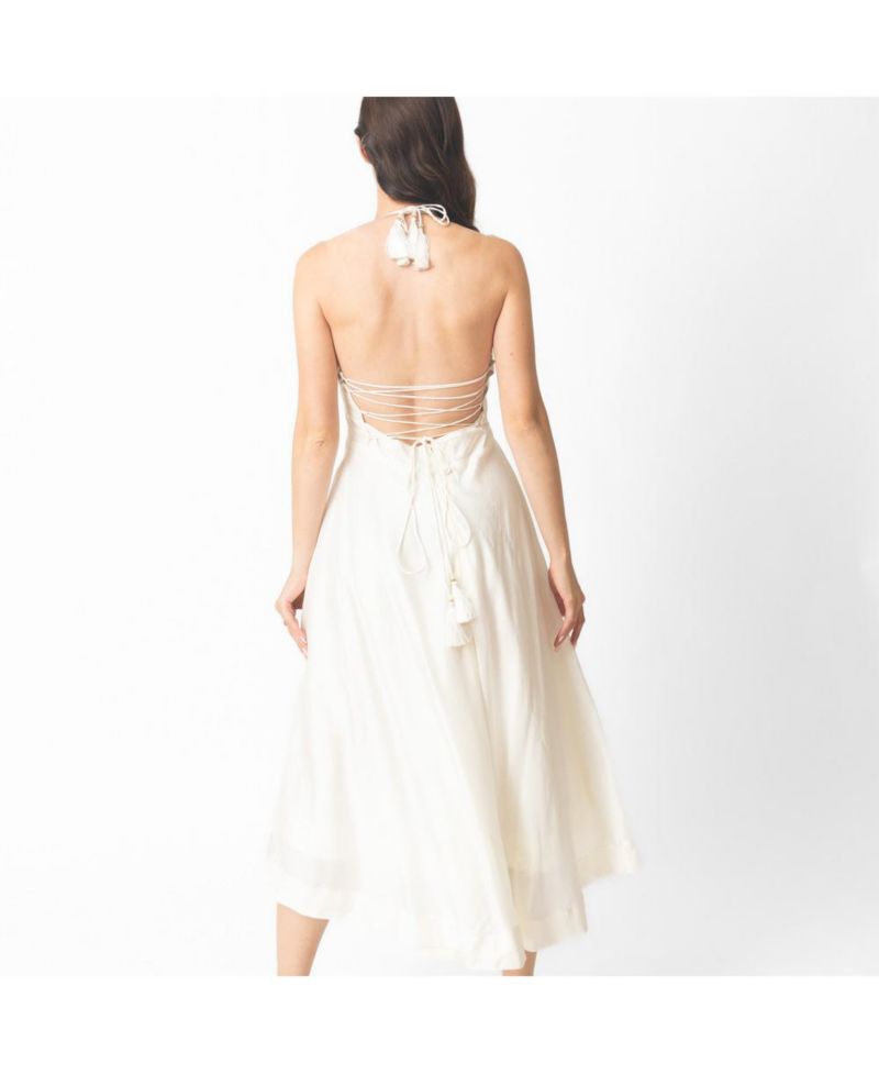 Women's Fit and Flare Midi Dress with Hand emboidered torso