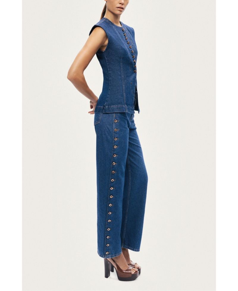 Women's Eyelet Detail Wide-Leg Denim Pants