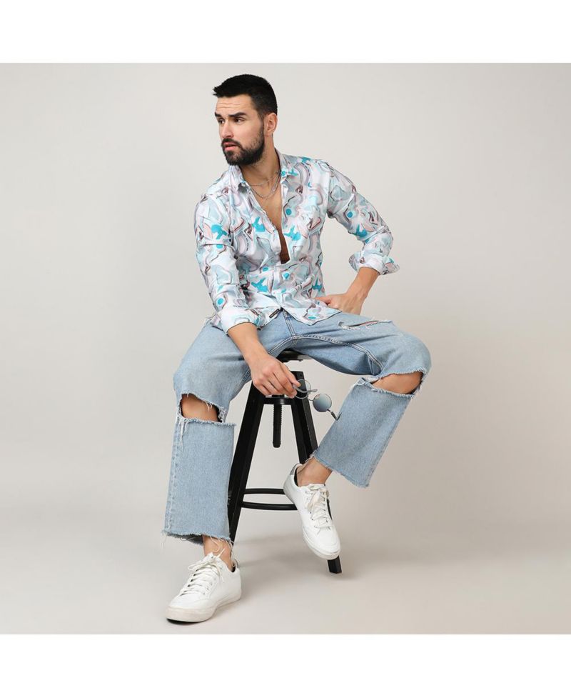 Men's Sky Blue & Ivory White Fluid Fade Shirt