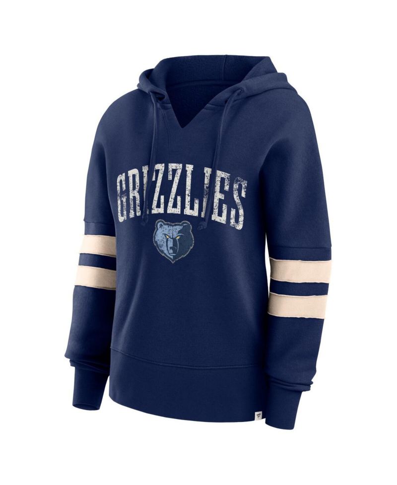 Women's Navy Distressed Memphis Grizzlies Bold Move Dolman V-Neck Pullover Hoodie