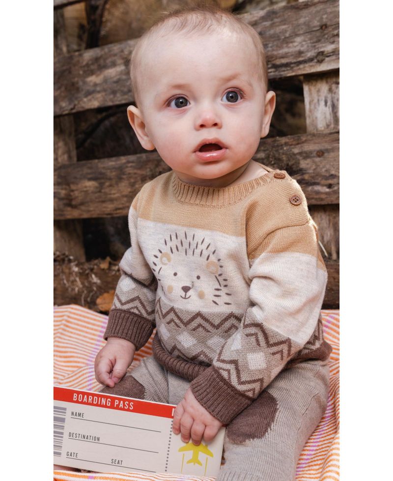 Baby Boys ( 3M to 24 M ) Knitted Sweater and Pants Set Cinnamon