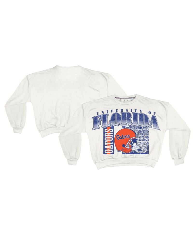 Women's White Florida Gators Oversized Janice Retro Waist-Length Sweatshirt