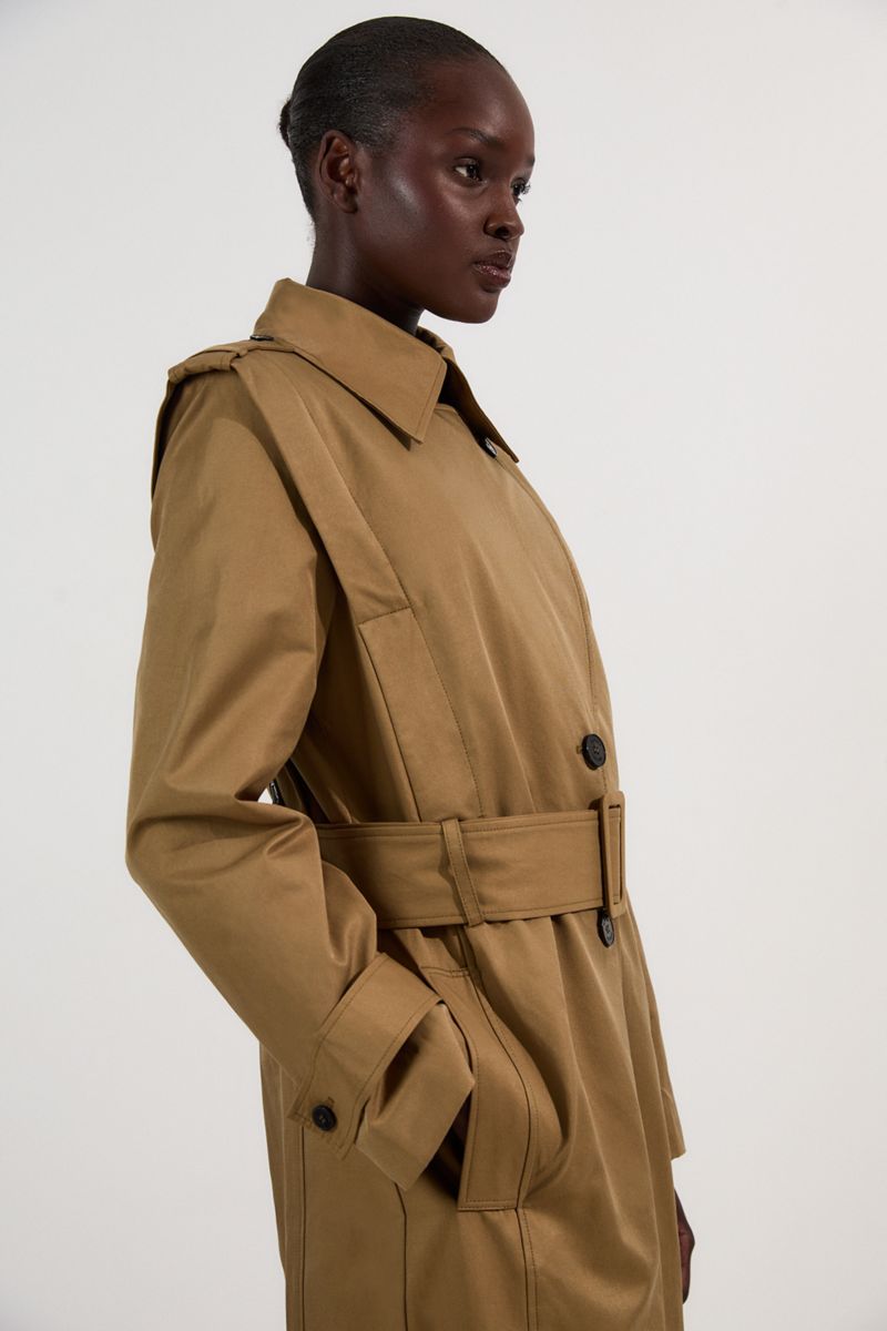 Women's Strong Shoulder Belted Maxi Trench Coat