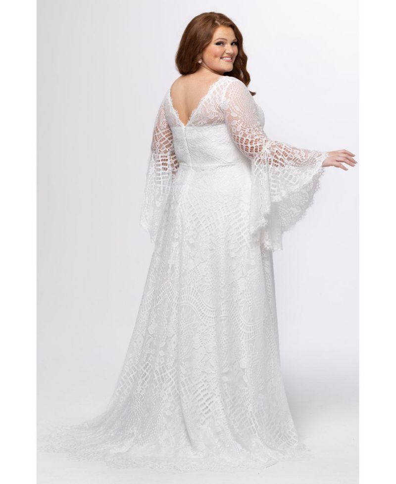 Women's Boho Lace Wedding Dress with Bell Sleeves