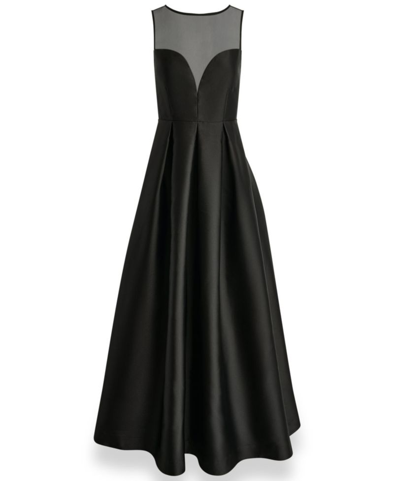 Women's Sleeveless Pleated Illusion-Neckline Gown