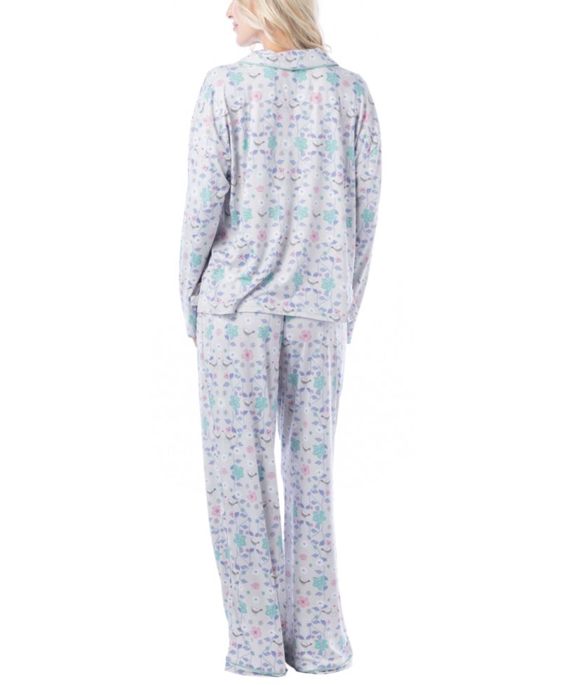 Women's Notch-Collar Long-Sleeve Print Pajama Set
