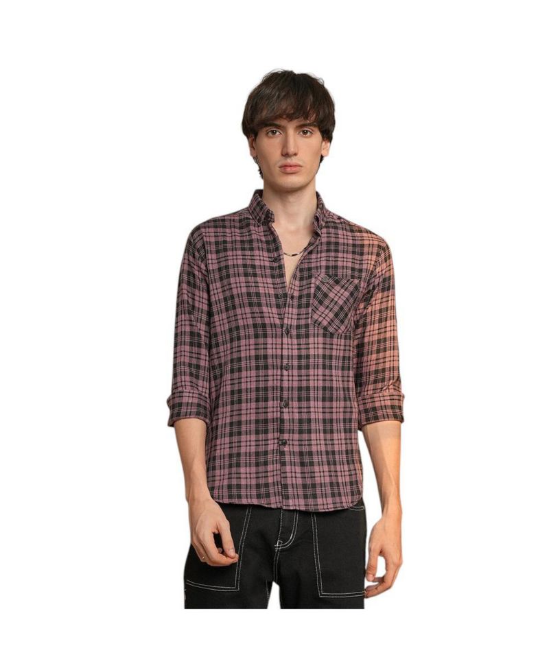 Men's Mauve Pink & Charcoal Black Tartan Plaid Shirt