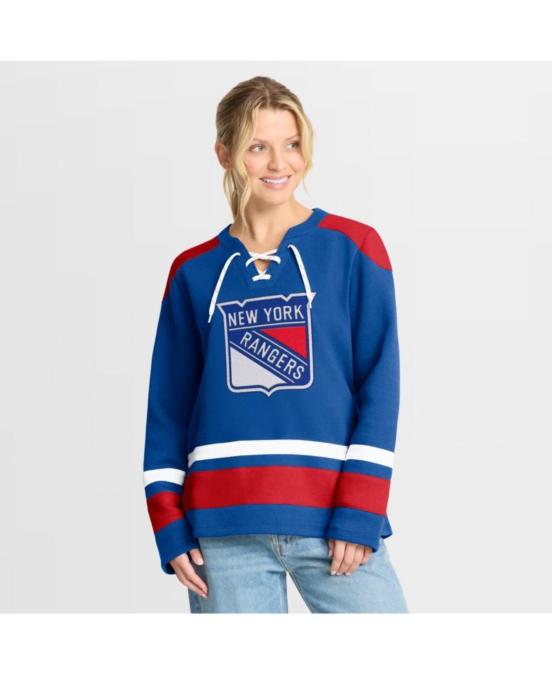 Women's Blue New York Rangers Icing Long Sleeve Lace Up Sweatshirt
