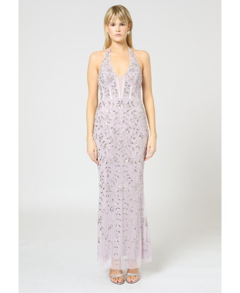 Women's Embellished Sequin Beaded Maxi Corset Dress