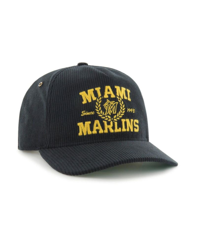 Men's Black Miami Marlins Laurus Corduroy Hitch Snapback Hat